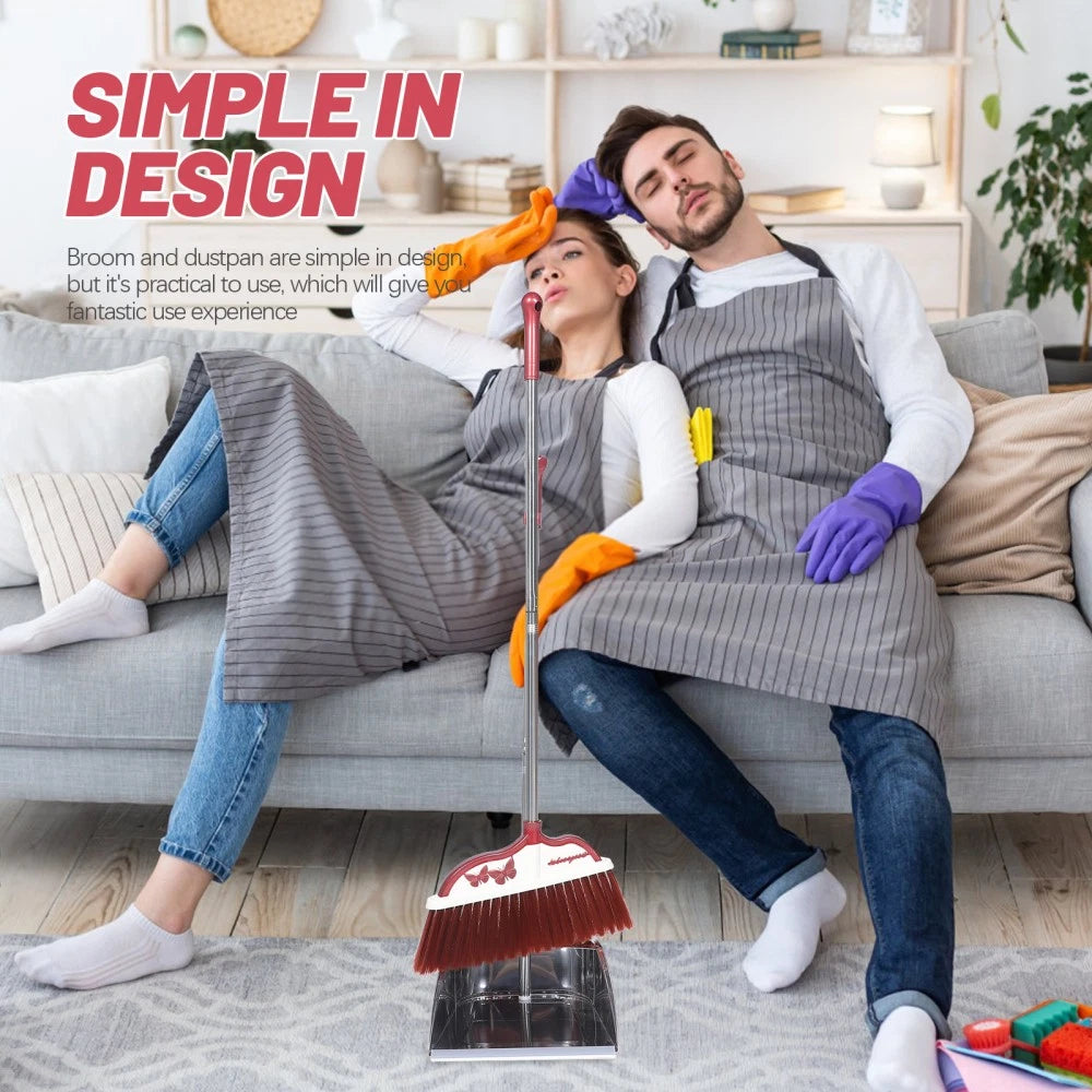 2 Sets Stainless Steel Broom Dustpan and Standing Office Home Household