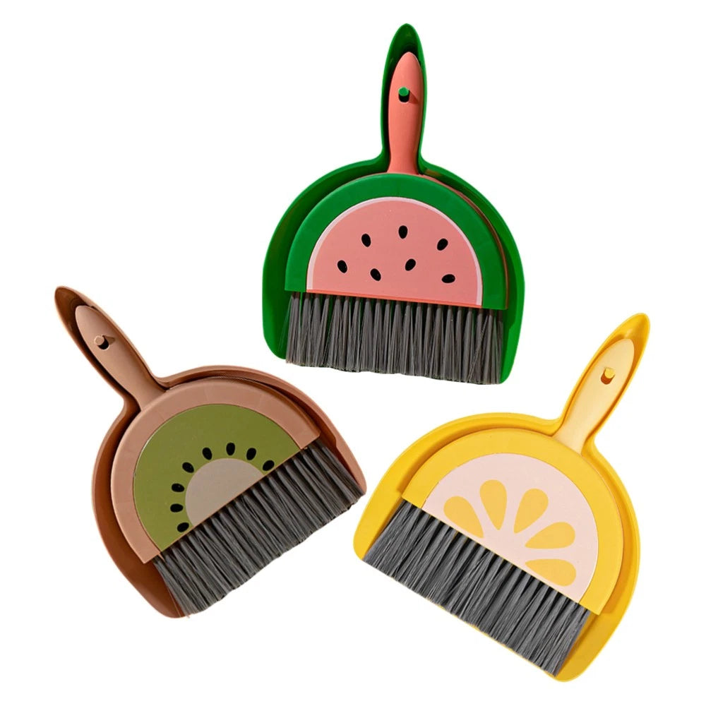3 Sets Fruit Mini Broom Office Countertop Household Brush Tool Dustpan and