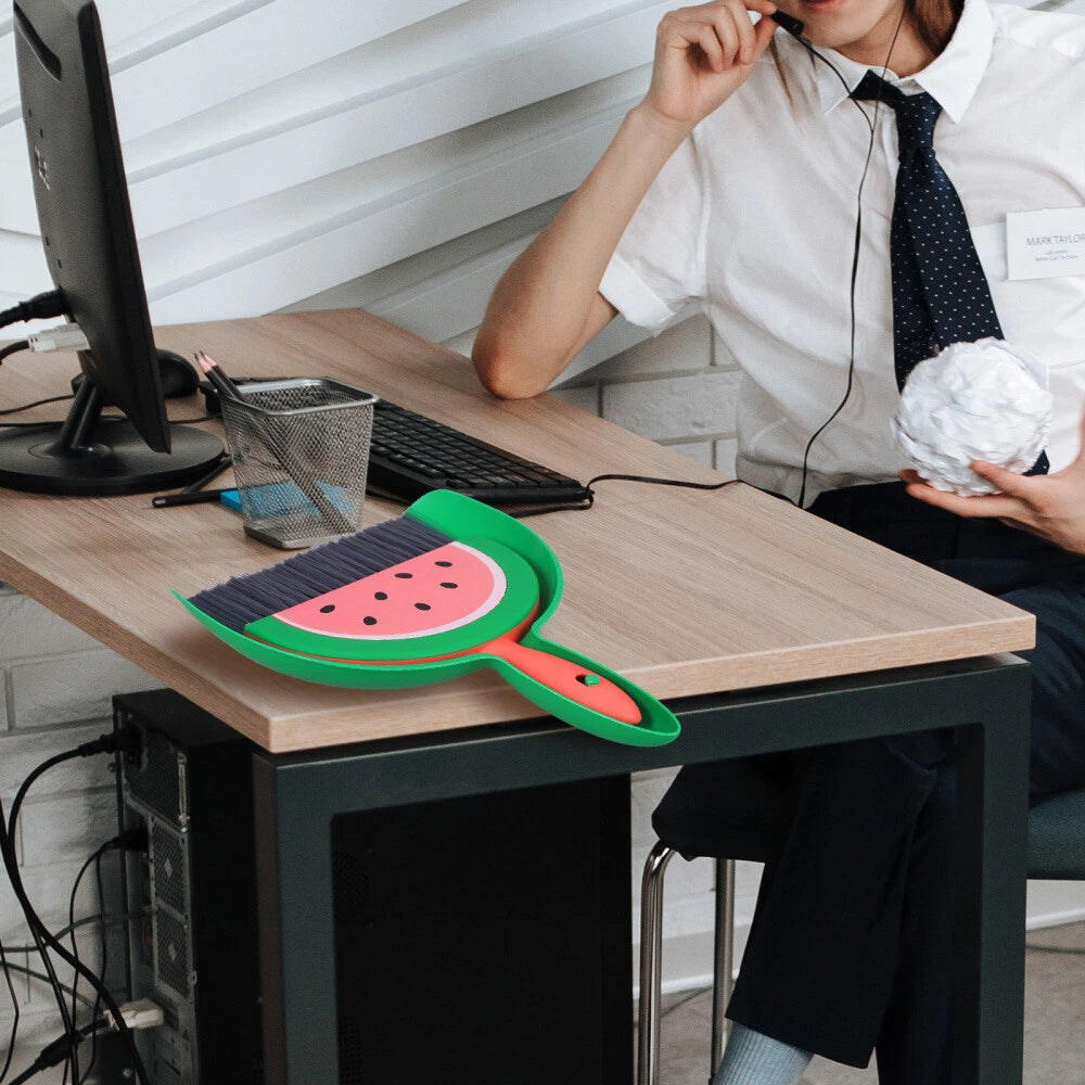 2 Sets Mini Dustpan and Broom Set with Fruit Motif, Small Broom and-