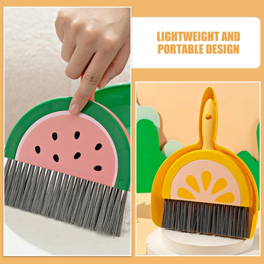 3 Sets Fruit Mini Broom Office Countertop Household Brush Tool Dustpan and