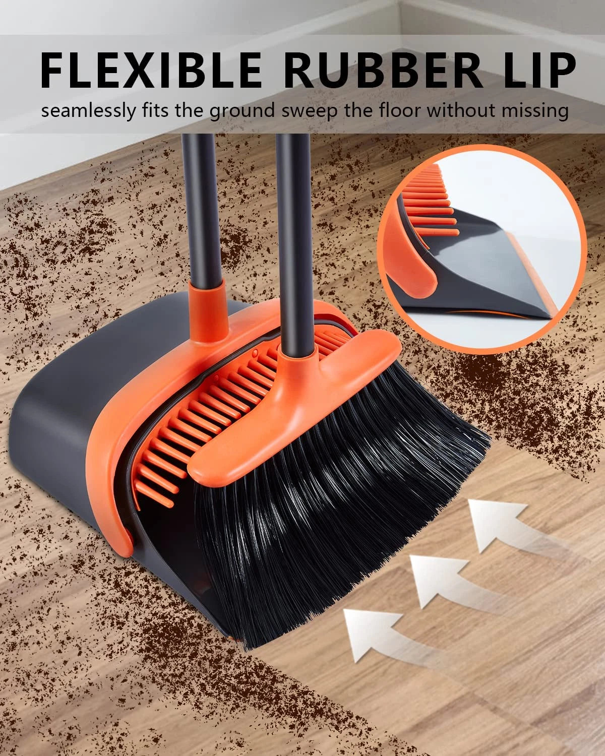 Broom and Dustpan Set for Home, Long Handle Broom with Dustpan Combo Set Dustpan