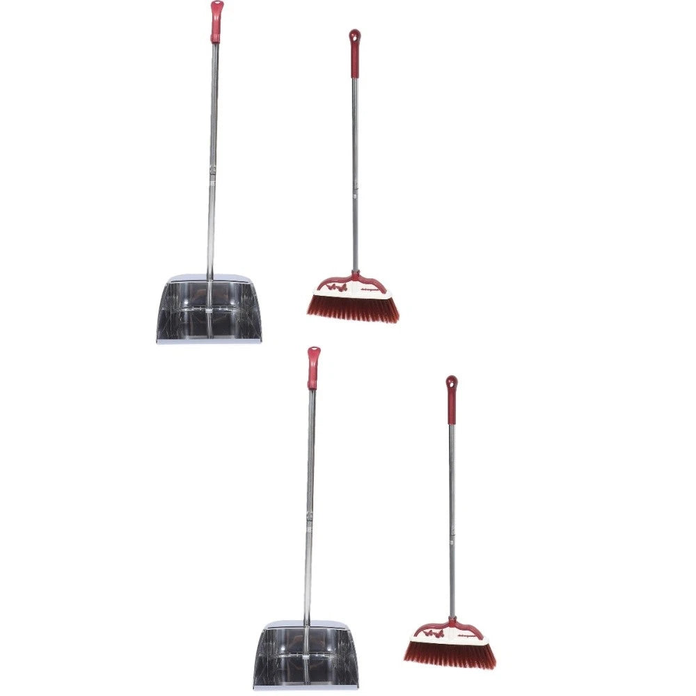2 Sets Stainless Steel Broom Dustpan Office Brooms with Dustpans