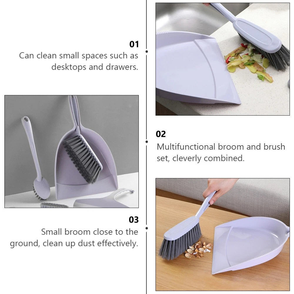 2 Pieces Broom Dustpan Child Small Cleaning Brush for Desk Handheld