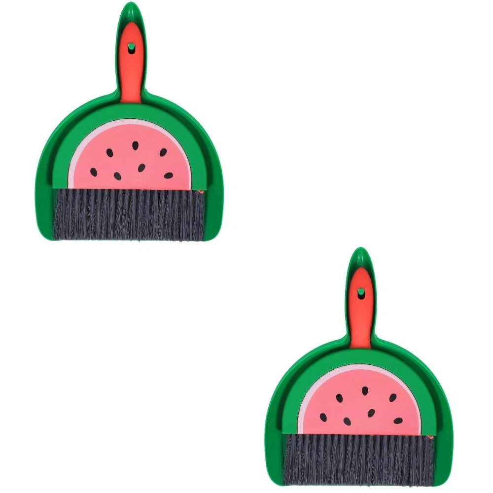 2 Sets Mini Dustpan and Broom Set with Fruit Motif, Small Broom and-