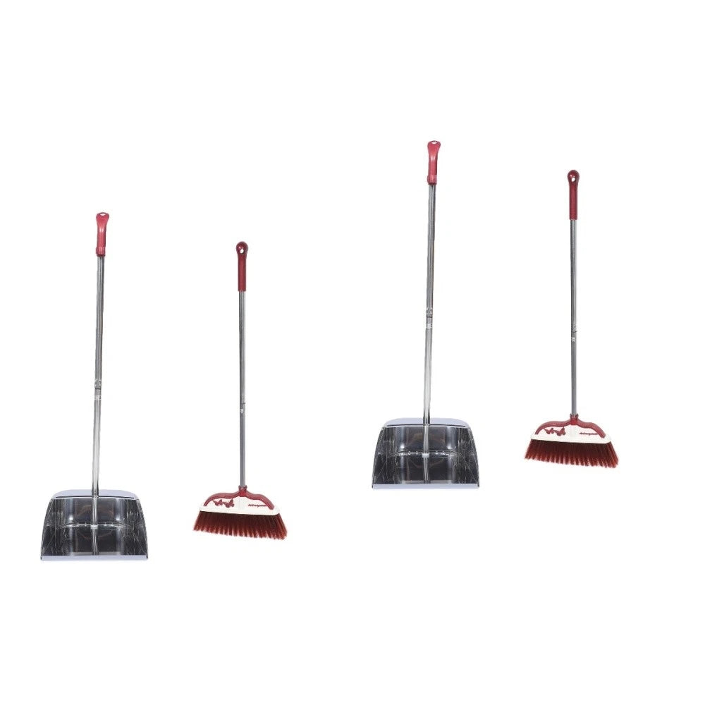 2 Sets Stainless Steel Broom Dustpan Office Brooms with Dustpans
