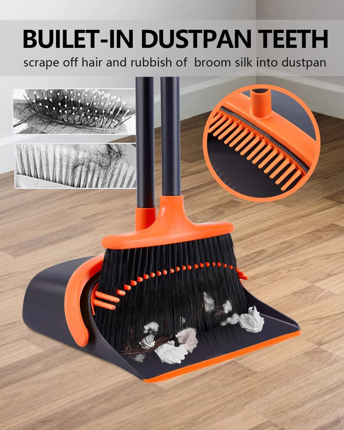 Broom and Dustpan Set for Home, Long Handle Broom with Dustpan Combo Set Dustpan