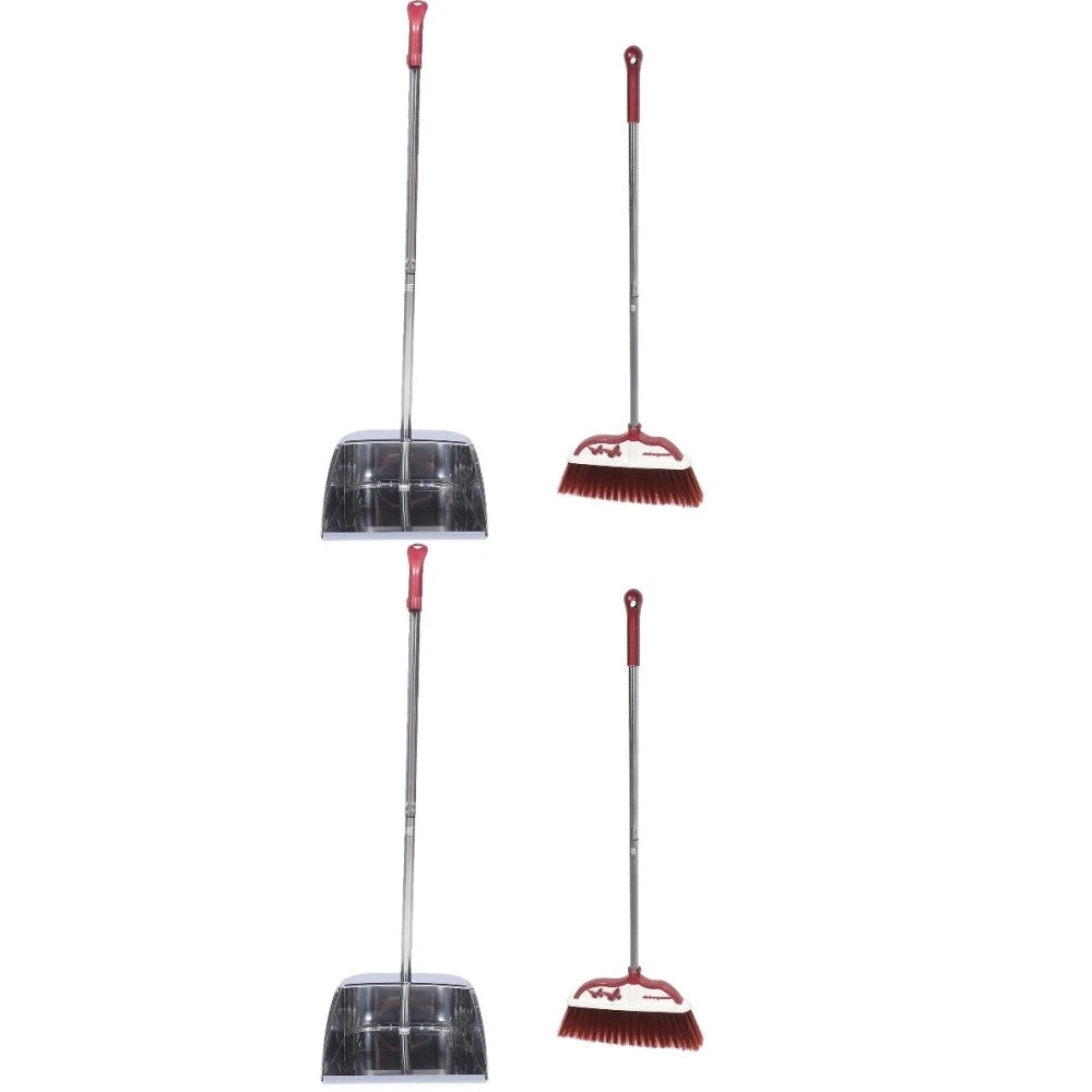 2 Sets Stainless Steel Broom Dustpan and Standing Office Home Household