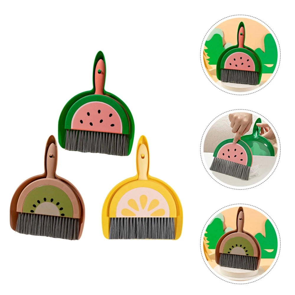 3 Sets Fruit Mini Broom Office Countertop Household Brush Tool Dustpan and