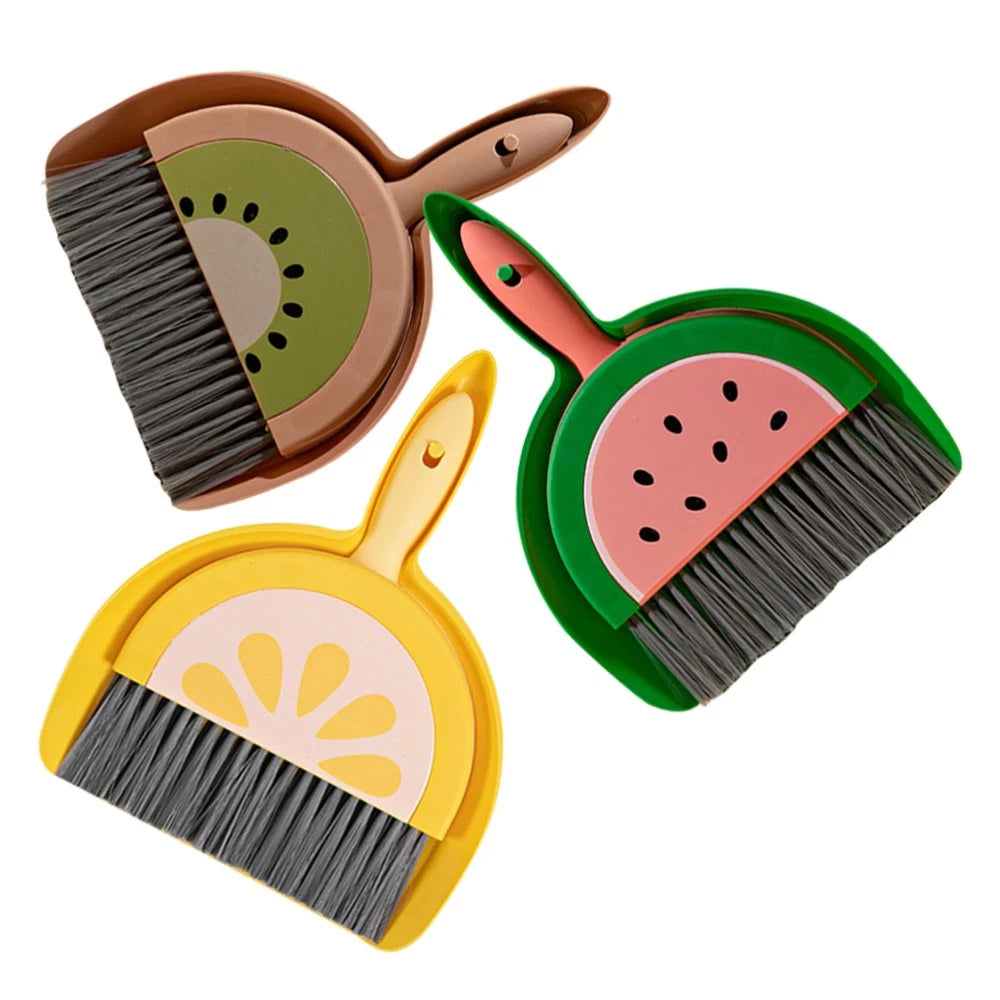 3 Sets Fruit Mini Broom Office Countertop Household Brush Tool Dustpan and