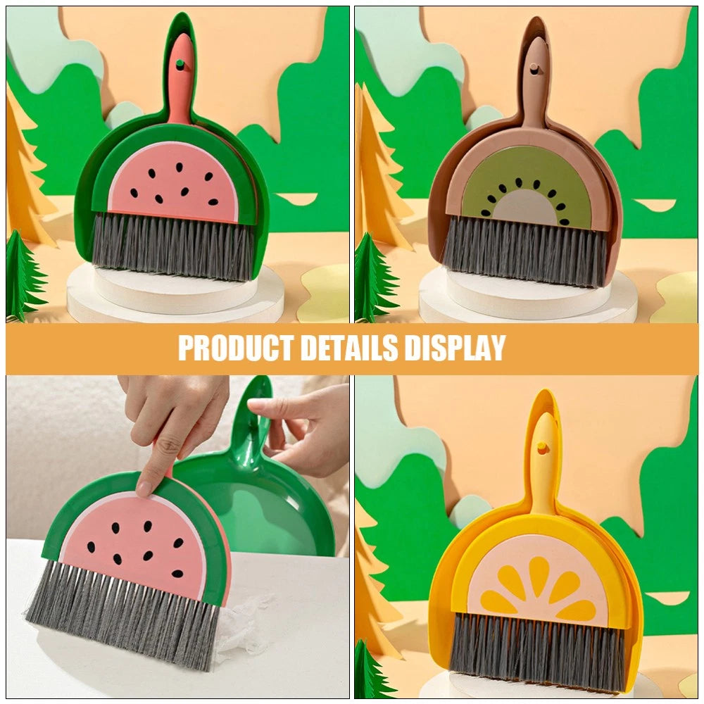 3 Sets Fruit Mini Broom Office Countertop Household Brush Tool Dustpan and