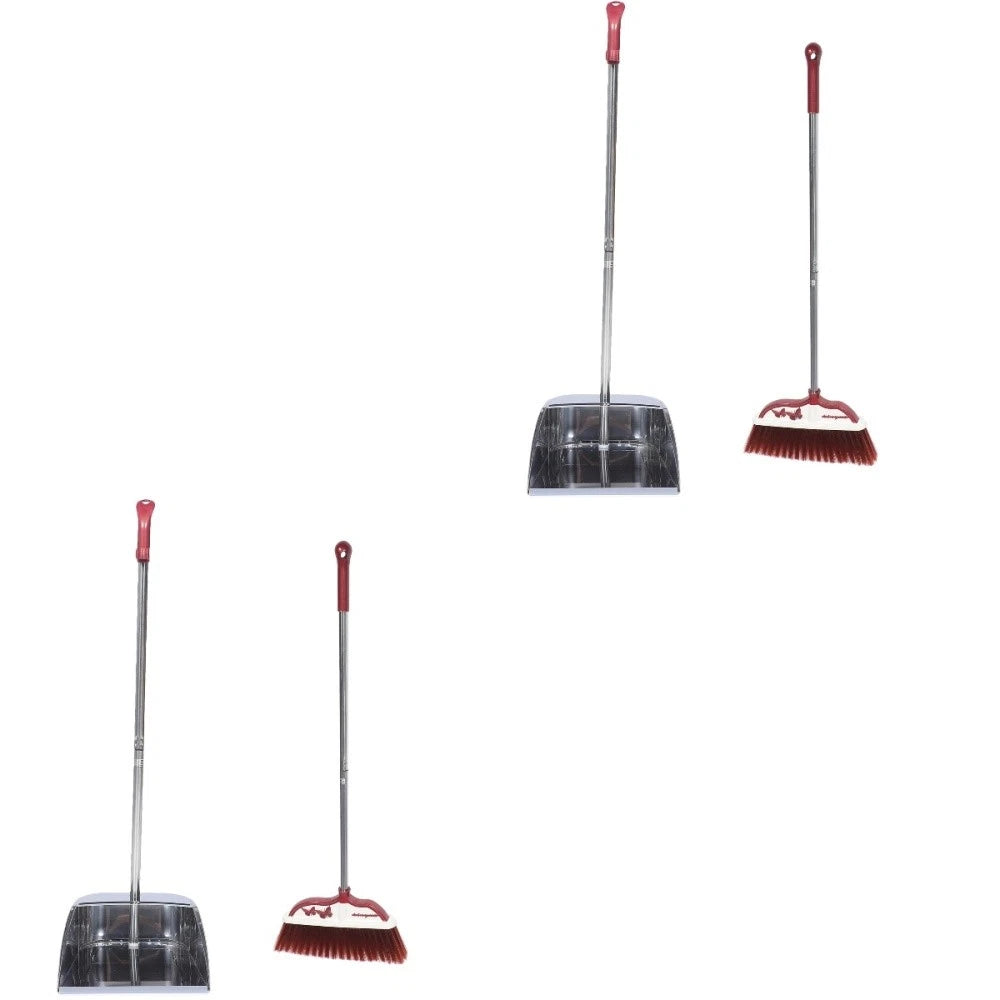 2 Sets Stainless Steel Broom Dustpan and Standing Office Sweeper