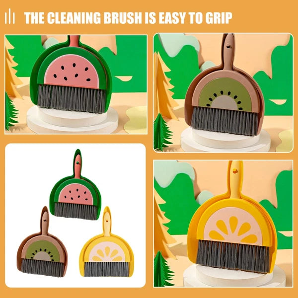 3 Sets Fruit Mini Broom Office Countertop Household Brush Tool Dustpan and