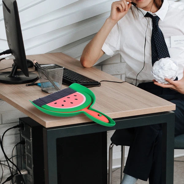 2 Sets Mini Dustpan and Broom Set with Fruit Motif, Small Broom and-