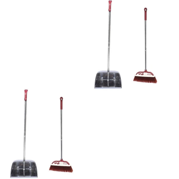 2 Sets Stainless Steel Broom Dustpan Office Brooms with Dustpans
