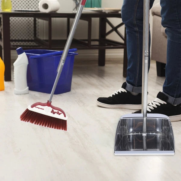 2 Sets Stainless Steel Broom Dustpan and Standing Office Sweeper
