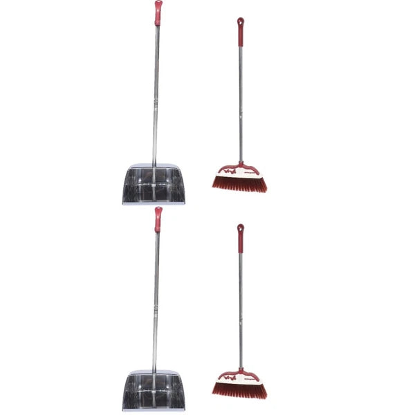 2 Sets Stainless Steel Broom Dustpan Office Brooms with Dustpans