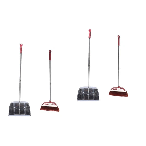 2 Sets Stainless Steel Broom Dustpan Office Brooms with Dustpans
