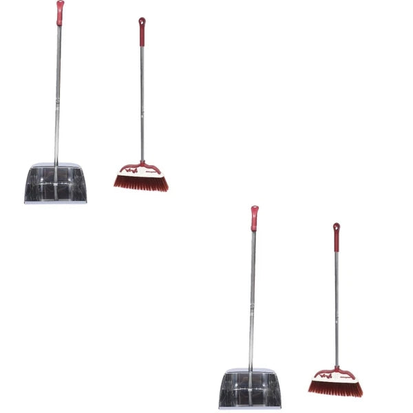 2 Sets Stainless Steel Broom Dustpan and Standing Office Home Household
