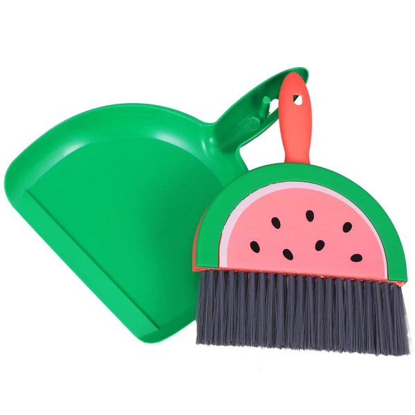 2 Sets Mini Dustpan and Broom Set with Fruit Motif, Small Broom and-