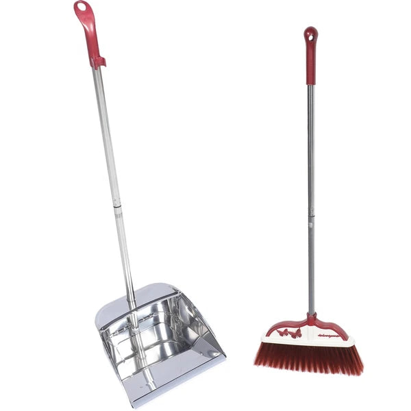 2 Sets Stainless Steel Broom Dustpan Office Brooms with Dustpans