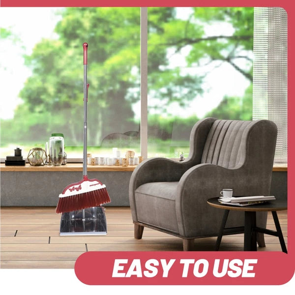 2 Sets Stainless Steel Broom Dustpan and Standing Office Sweeper