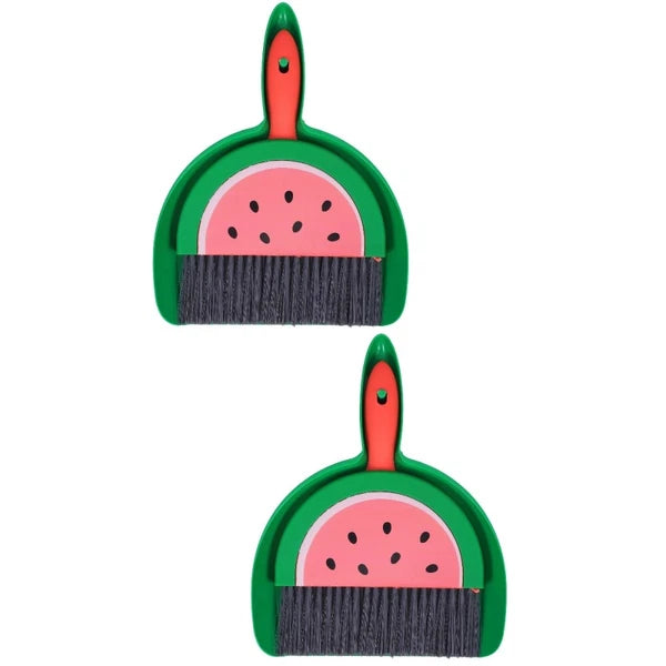 2 Sets Mini Dustpan and Broom Set with Fruit Motif, Small Broom and-