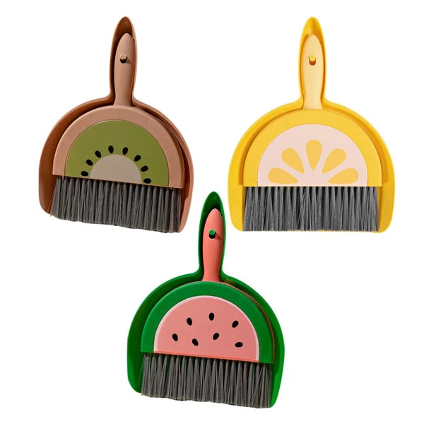 3 Sets Fruit Mini Broom Office Countertop Household Brush Tool Dustpan and