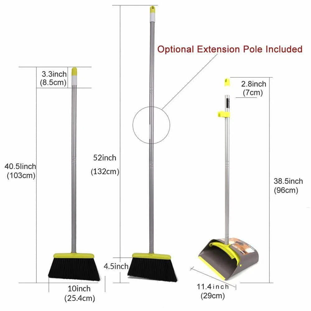 Unbranded Upright Broom + Dustpan Set Built-In Scraper Compact Plastic Green