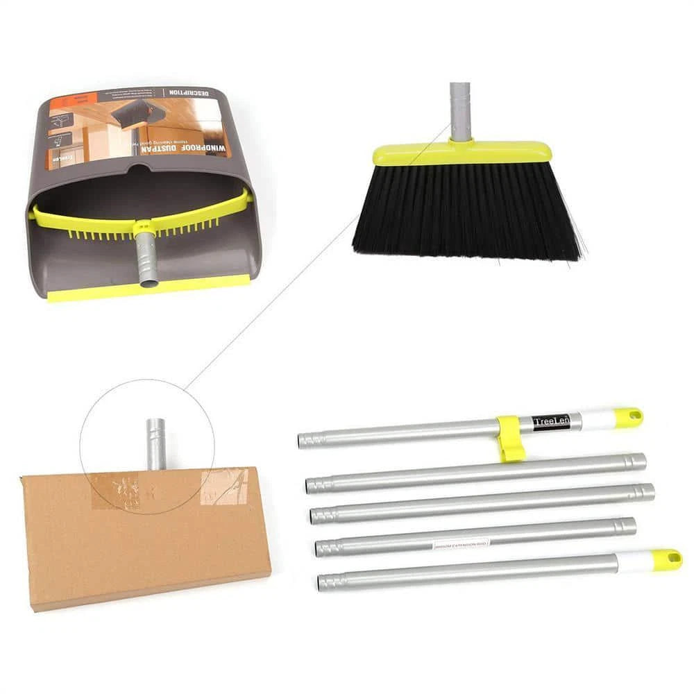 Unbranded Upright Broom + Dustpan Set Built-In Scraper Compact Plastic Green