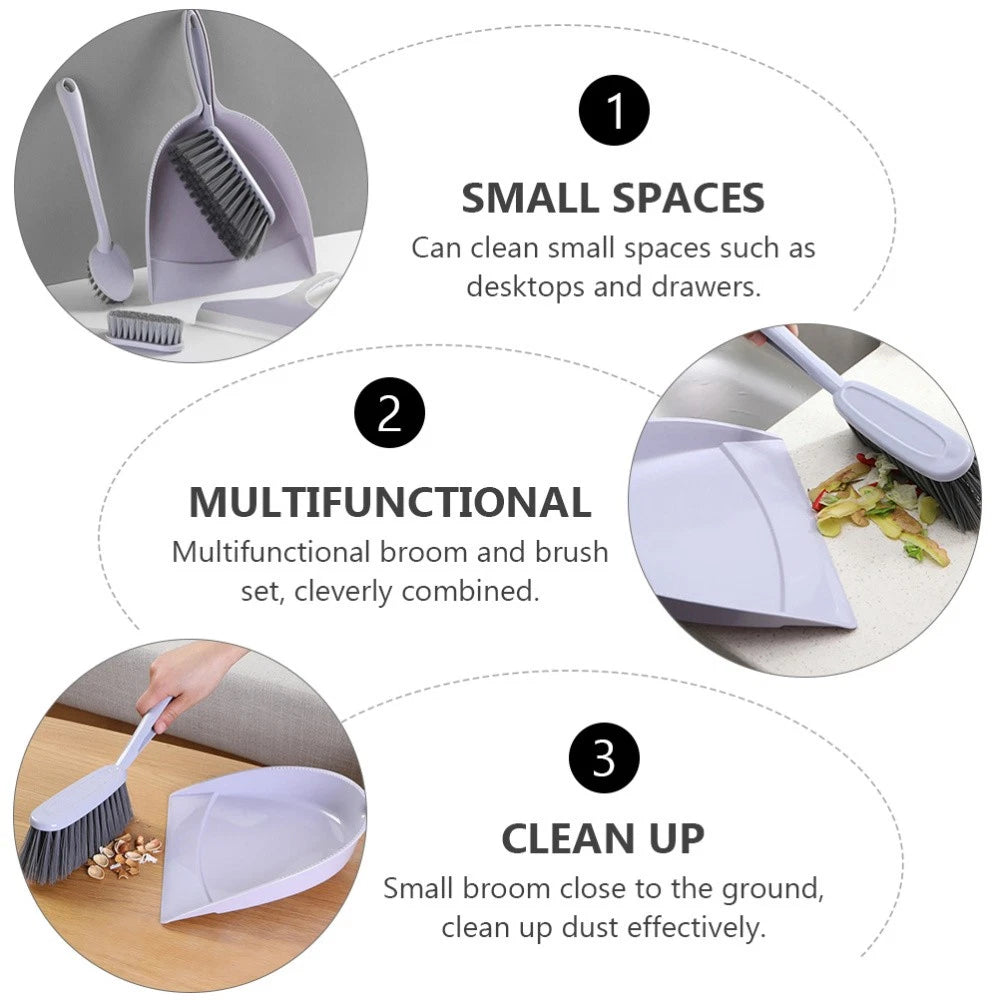2 Pieces Broom Dustpan Child Small Cleaning Brush for Desk Handheld