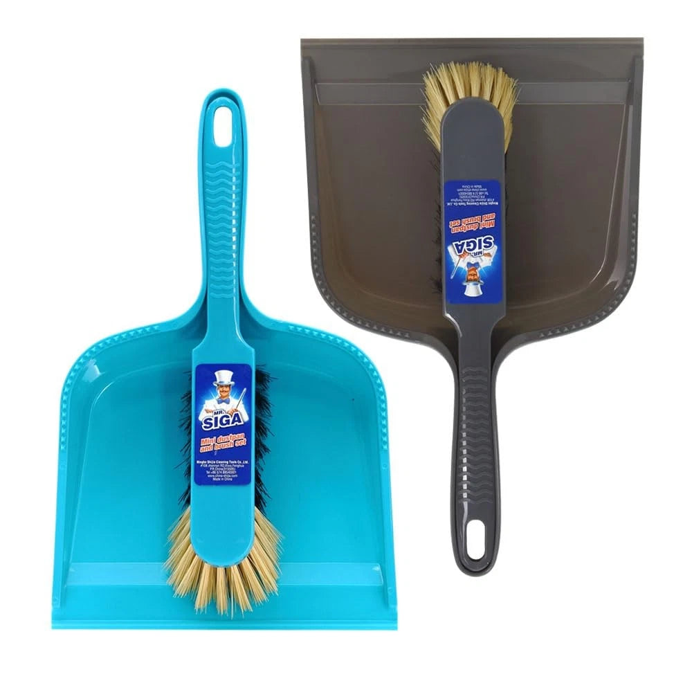 MR. SIGA Dustpan and Brush Set, Pack of 2 Set, Blue & Grey