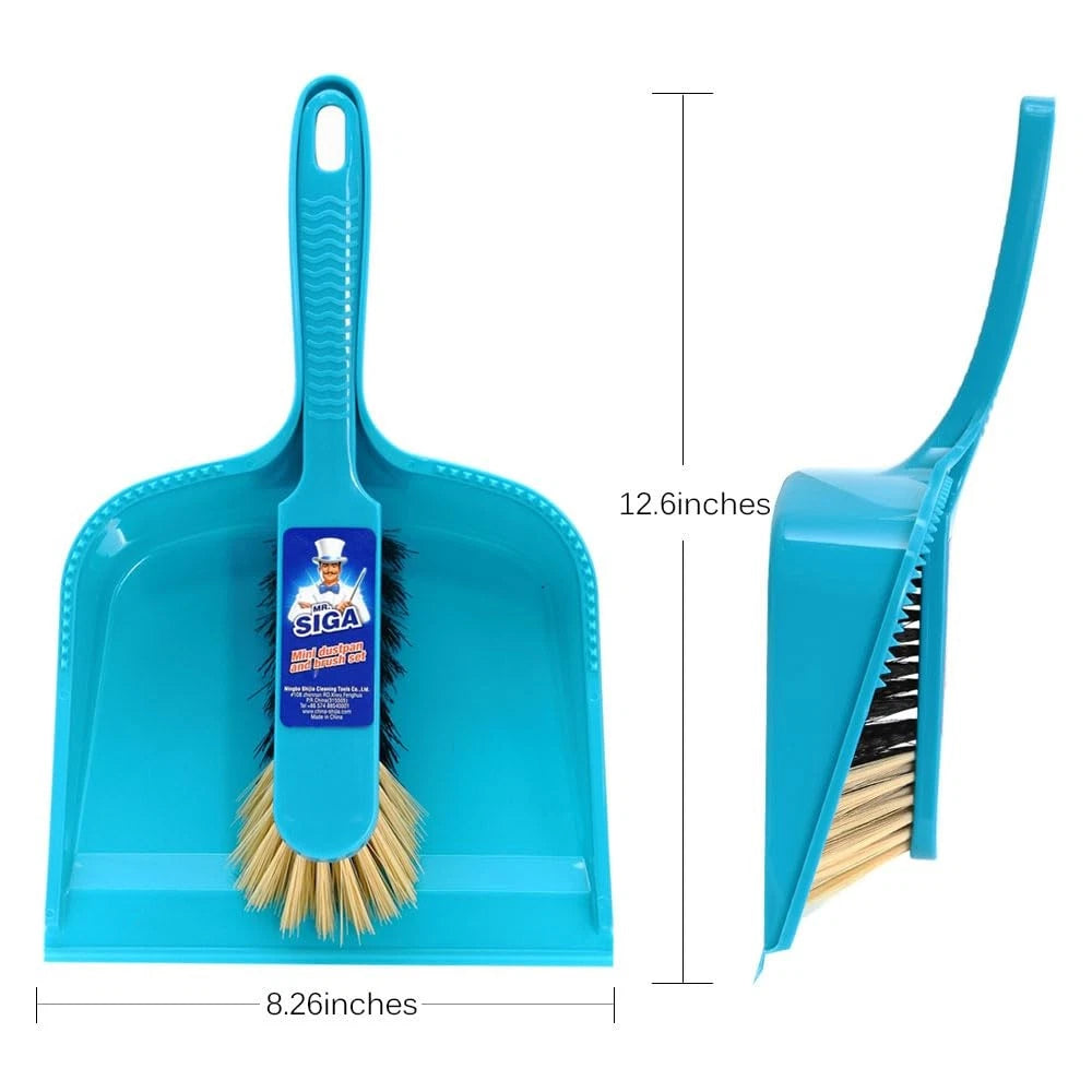 MR. SIGA Dustpan and Brush Set, Pack of 2 Set, Blue & Grey