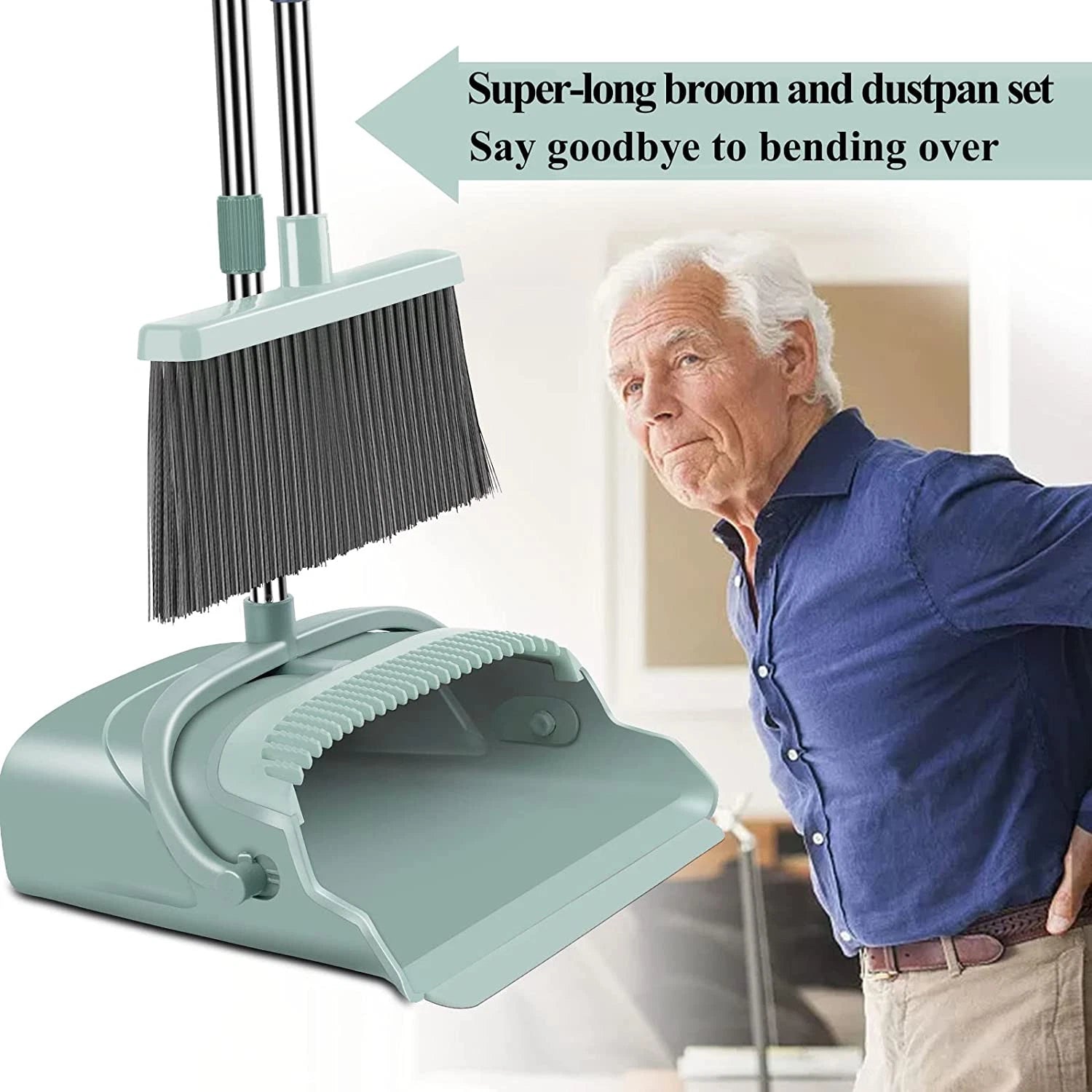 Upgrade Broom and Dustpan Set, Large Size and Stiff Broom Dustpan Long Handle