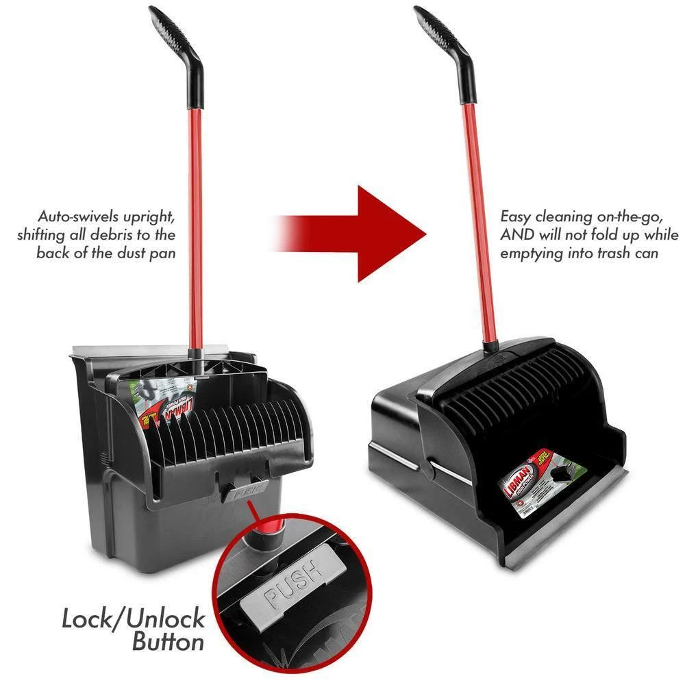 Libman Upright Dust Pans 16" Large Scoop Red/Black w/ Built-in Teeth (4-Pack)