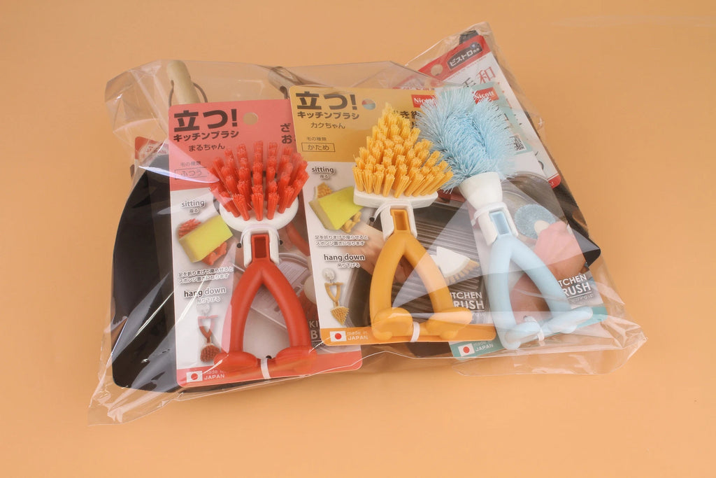 SANBELM Japanese Cleaning Set Broom Dustpan Brushes 3Pcs Glove Scrubbers 5 Pcs