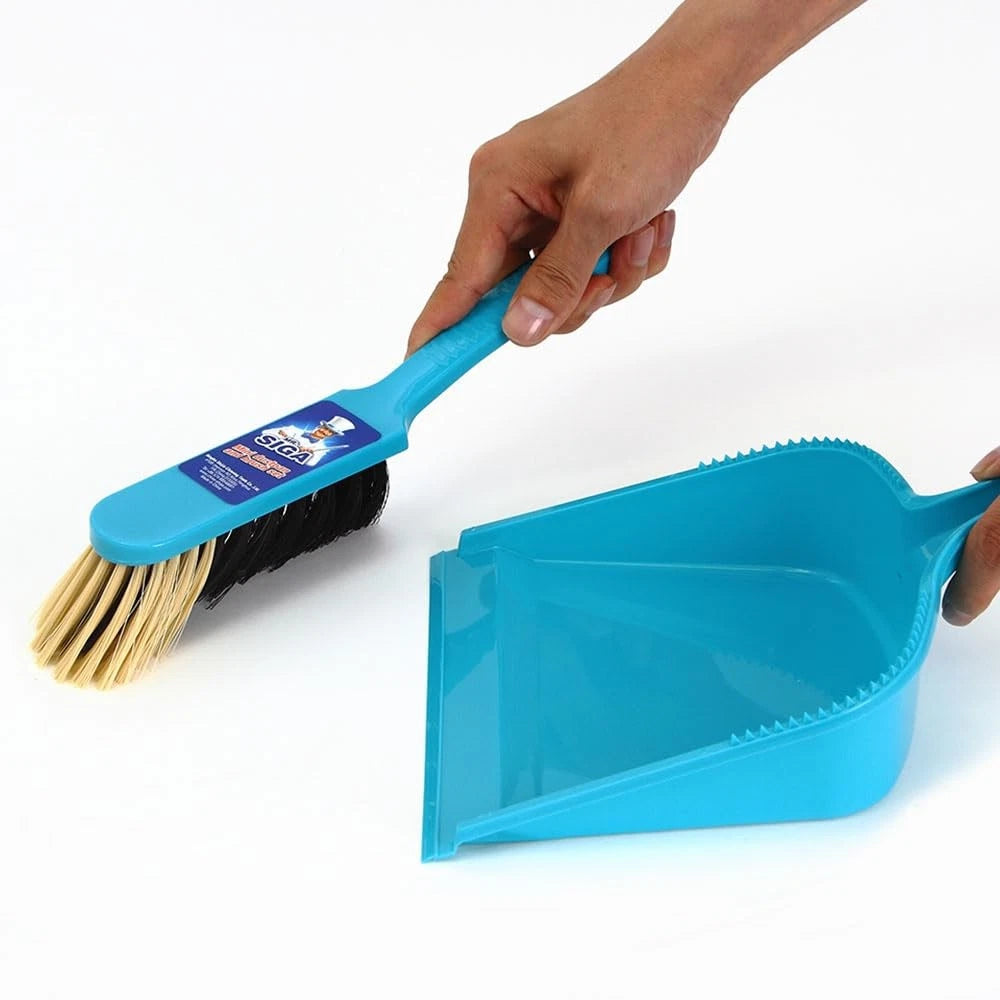 MR. SIGA Dustpan and Brush Set, Pack of 2 Set, Blue & Grey