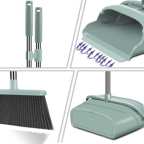 Upgrade Broom and Dustpan Set, Large Size and Stiff Broom Dustpan Long Handle