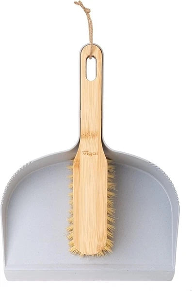 Vigar Zeroline Mini Bamboo Broom with Dustpan Combo Set, Small Dust Pan and...