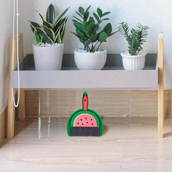 2 Sets Mini Dustpan and Broom Set with Fruit Motif, Small Broom and-