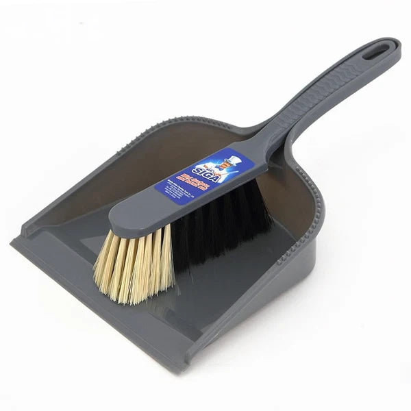 MR. SIGA Dustpan and Brush Set, Pack of 2 Set, Blue & Grey