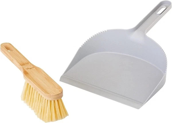 Vigar Zeroline Mini Bamboo Broom with Dustpan Combo Set, Small Dust Pan and...