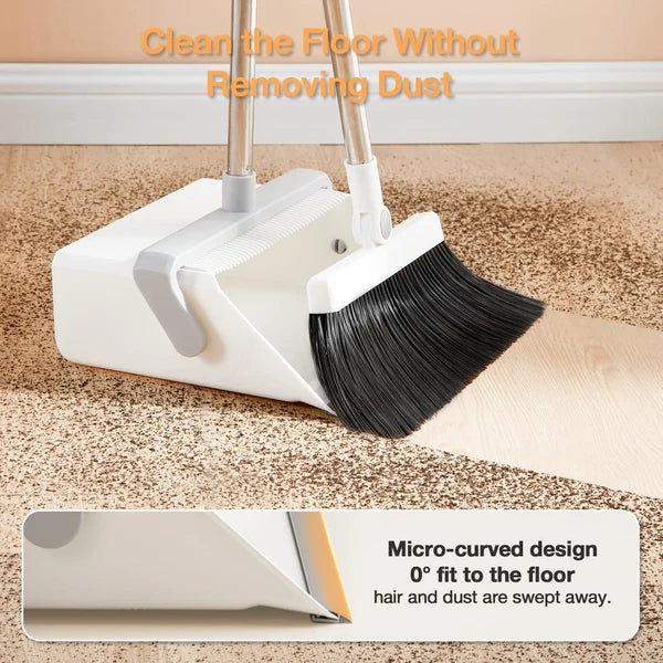 Broom with Dustpan Combo Set,Uoeos One-Sweep Clean,Pet Hair Removal Broom with S
