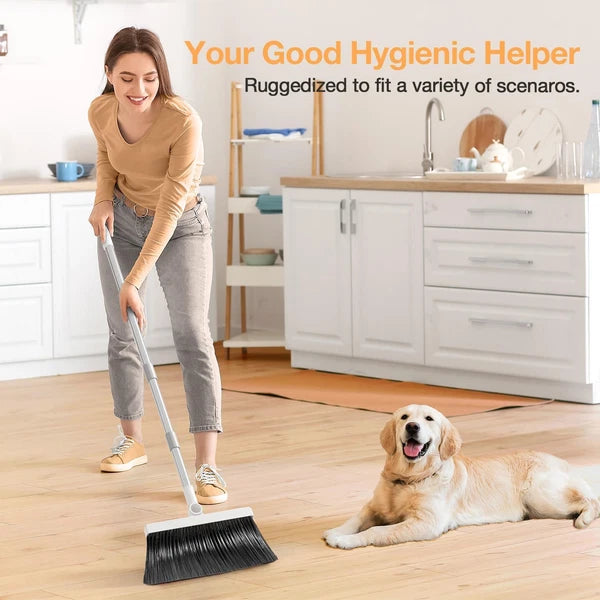 Broom with Dustpan Combo Set,Uoeos One-Sweep Clean,Pet Hair Removal Broom with S