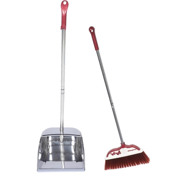 2 Sets Stainless Steel Broom Dustpan Office Brooms with Dustpans