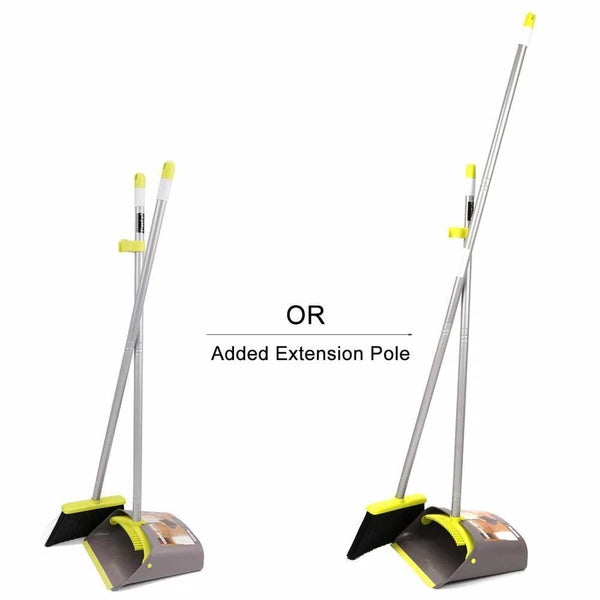 Unbranded Upright Broom + Dustpan Set Built-In Scraper Compact Plastic Green