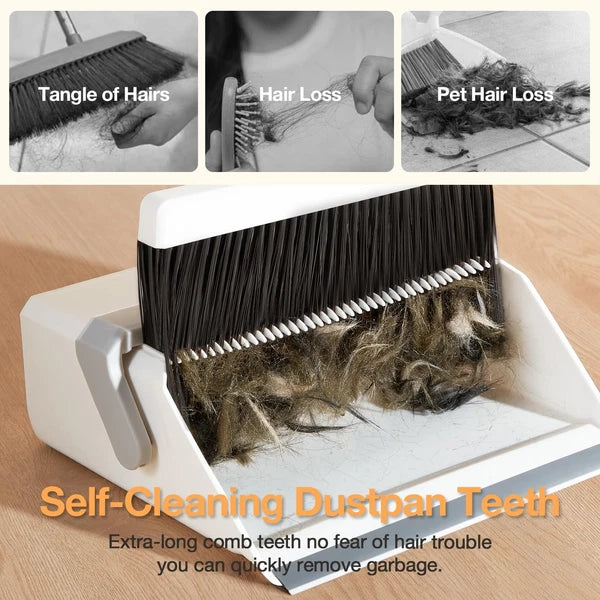 Broom with Dustpan Combo Set,Uoeos One-Sweep Clean,Pet Hair Removal Broom with S