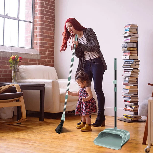 Upgrade Broom and Dustpan Set, Large Size and Stiff Broom Dustpan Long Handle