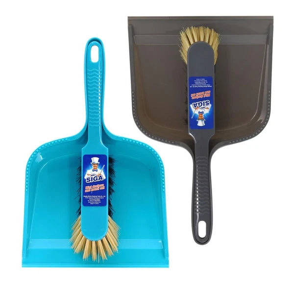 MR. SIGA Dustpan and Brush Set, Pack of 2 Set, Blue & Grey