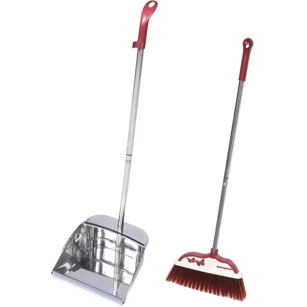 2 Sets Stainless Steel Broom Dustpan and Standing Office Sweeper