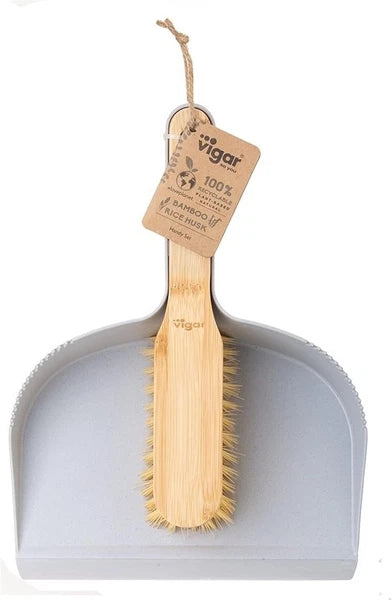 Vigar Zeroline Mini Bamboo Broom with Dustpan Combo Set, Small Dust Pan and...